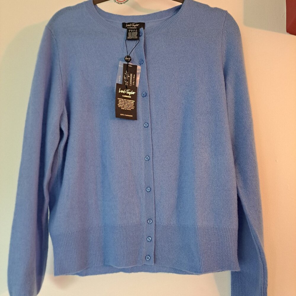 NWT light blue 100% chasmire cardigan size L